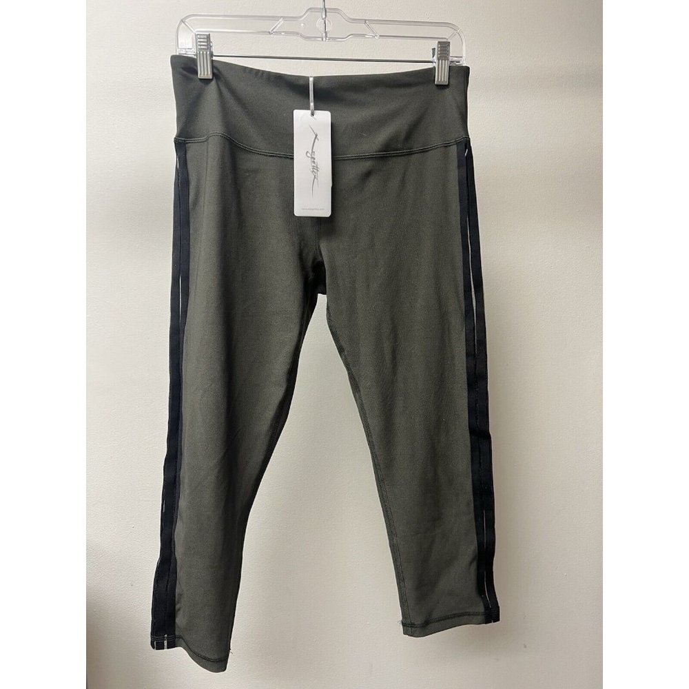 X By Gottex Olive Green Large L Side Mesh Crop Leggings